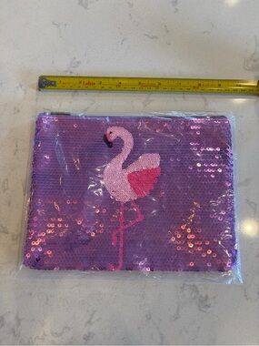 Sequin Flamingo Clutch Zipper Pouch Bag. Brand New!
